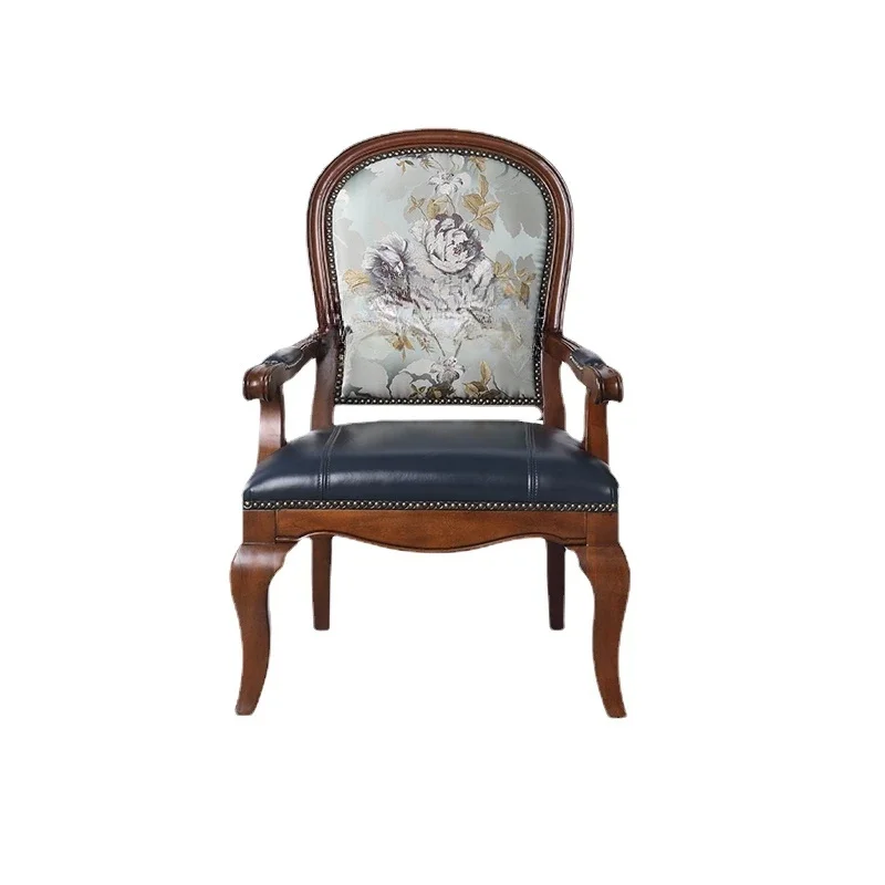 

American Solid Wood Single-Seat Sofa Chair European Living Room Leather Lounge Chair Simple