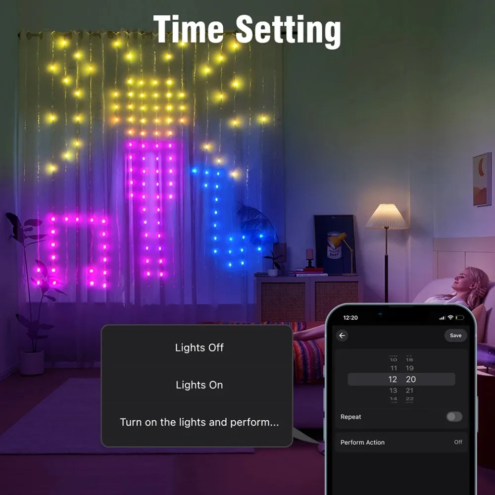 400LEDs Smart Curtain Lights Waterproof Fairy Lights DIY Color Changing LED String Lights for Christmas Party Home Decoration