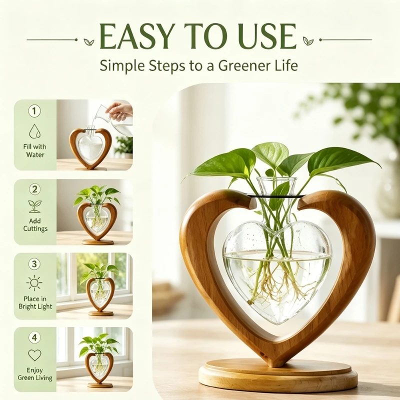 Indoor Heart Hydroponic Vase for Tabletop Decoration Use best sale