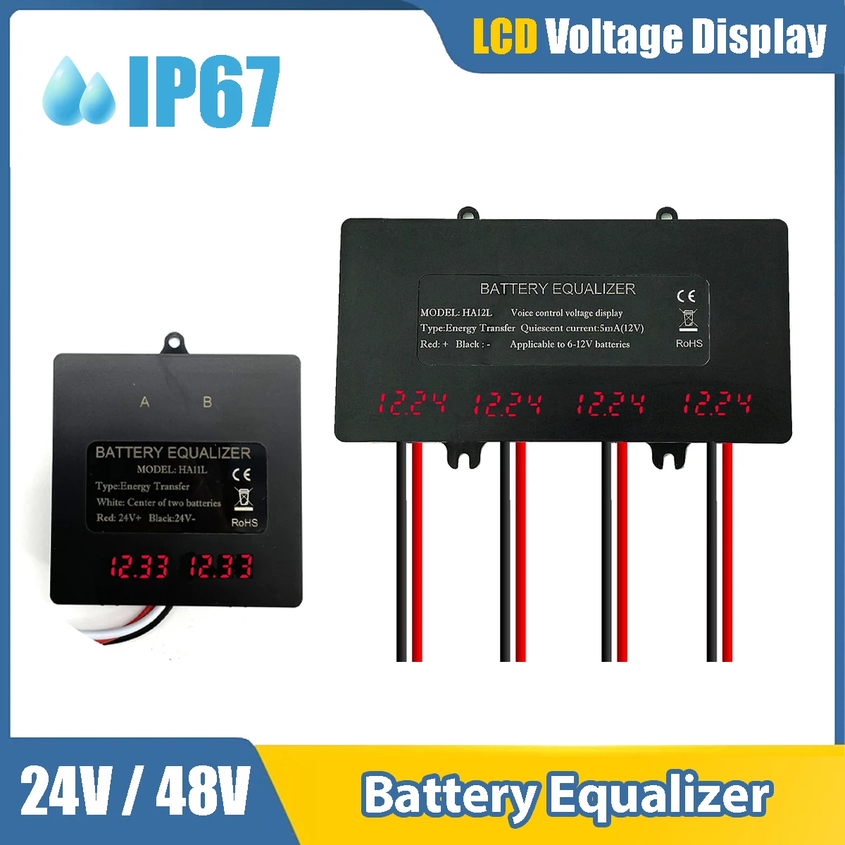 Battery Equalizer 24V 48V 4 x 12V Battery Voltage Balancer for Gel Flood AGM Lead Acid Lithium Battery with LED Display