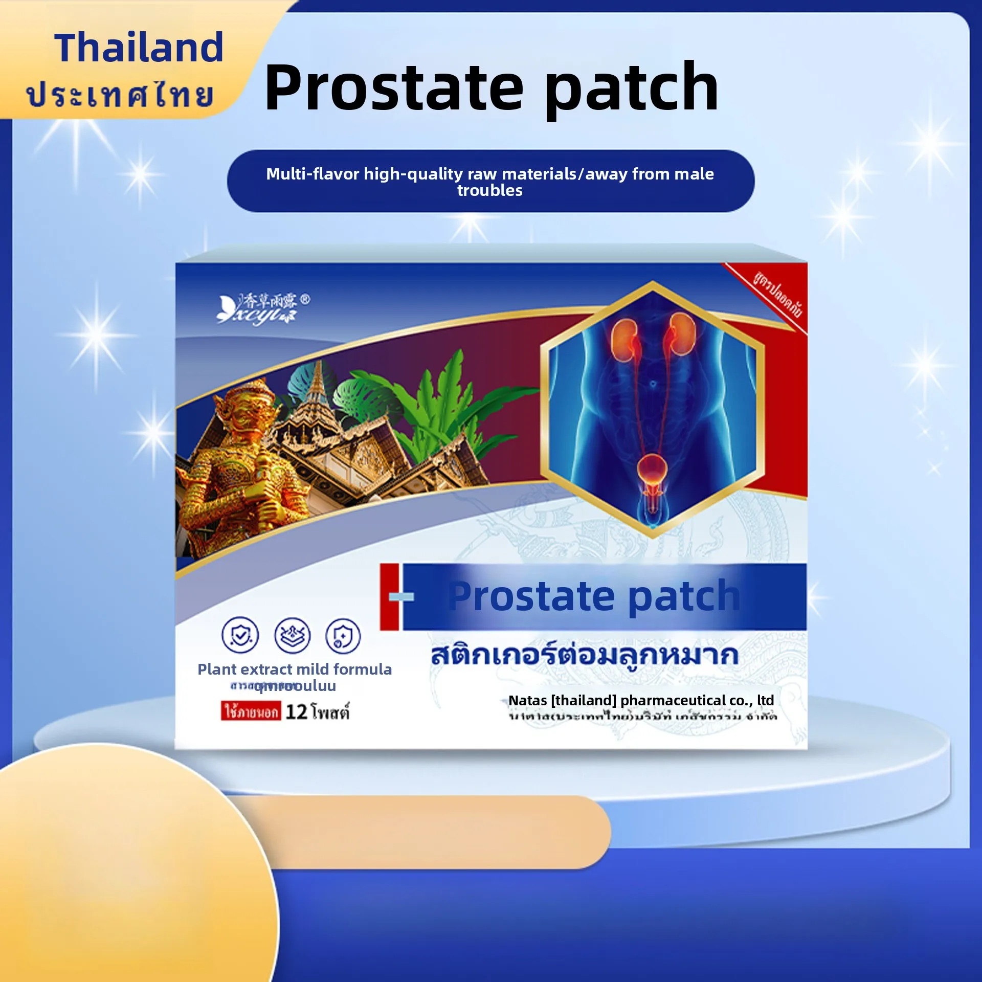

12-Pack Thai Natas Prostate Patches - Navel Therapy for Urgency & Kidney Support, Herbal Warming for Men's Wellness