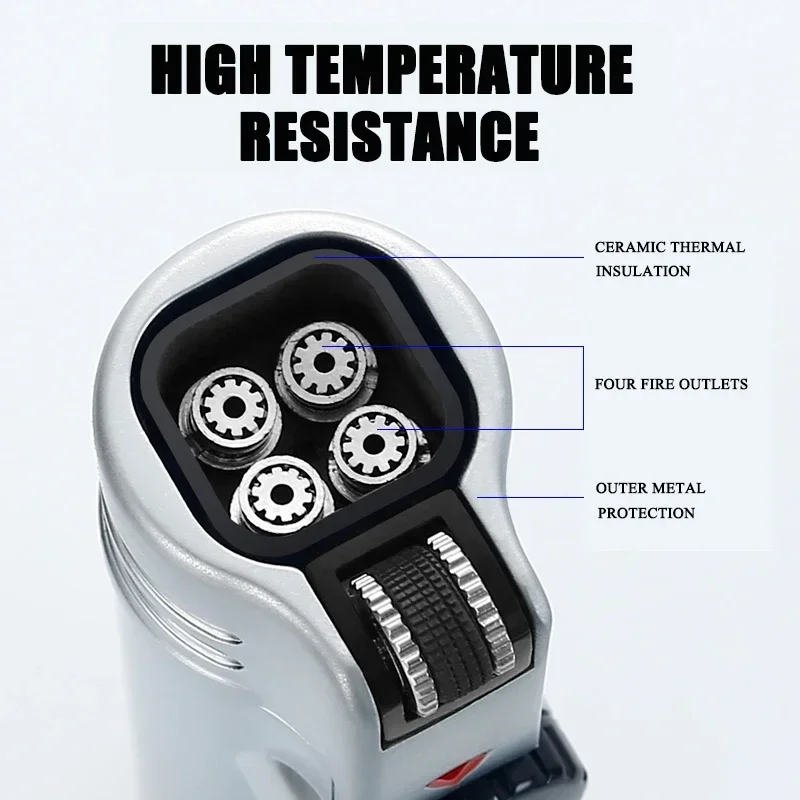 JOBON 4-Torch Jet Windproof Inflatable Lighter Metal Grinding Wheel Flint Lighter Gas Butane Inflatable Gift Cigar Lighter