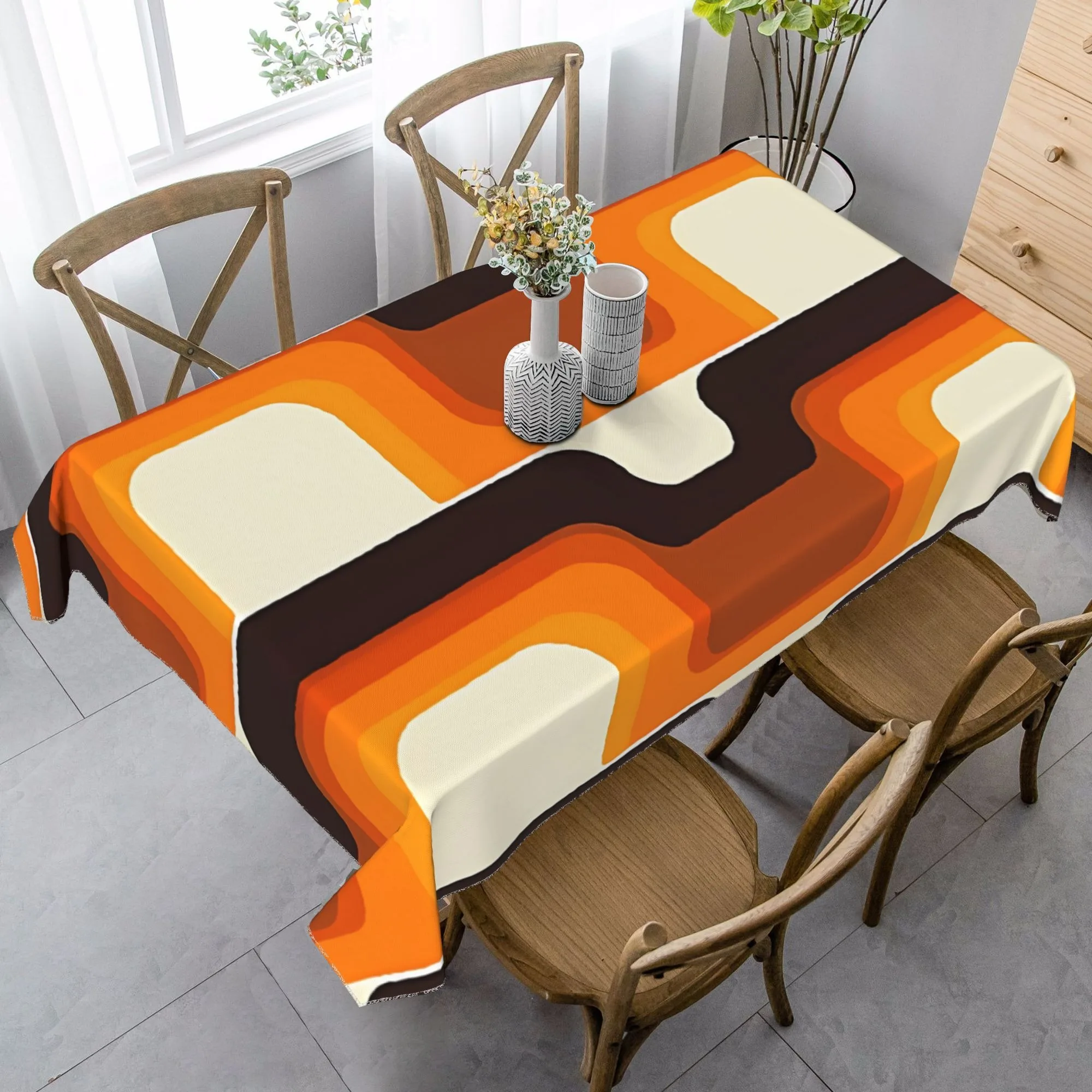 1pc of Mid-Century Modern Orange Tablecloth - a Vintage Style from The 1970S, Washable Rectangular Table Cover Suitable for Dini