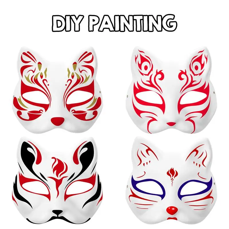 6/10 Pcs Cat Masks White Paper Blank Hand Painted Masks Masquerade Costume Cosplay Accessories Animal Mache Party Mardiup Craft