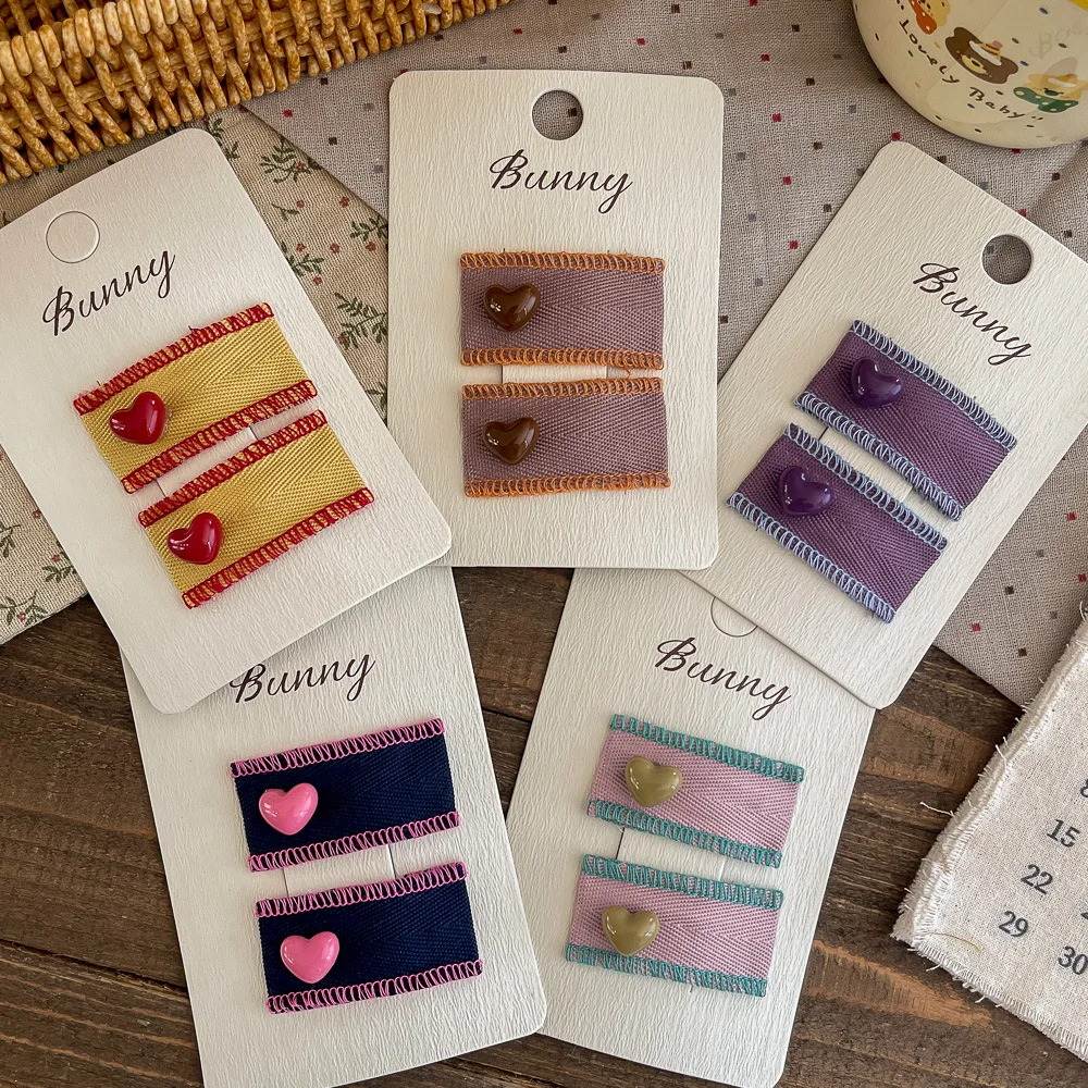 

2pcs Square Fabric Love BB Clip Simple Fashion Hair Clip Baby Hairpin Bangs Side Clip Children's Hair Accessories Kids Headwear