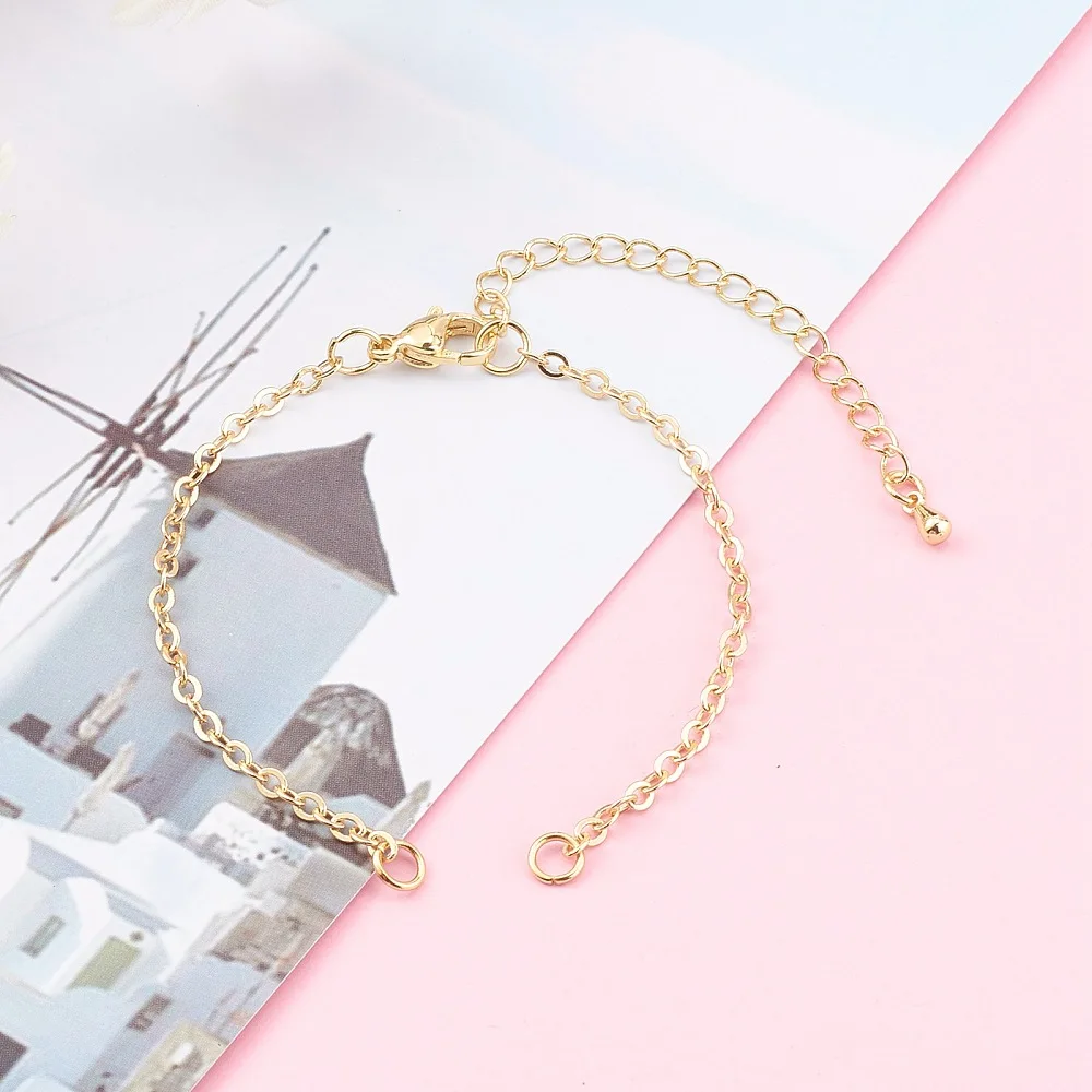 PandaHall 25 Stück Messing-Kabelketten-Armbandbausätze mit Biegeringen und Karabinerverschlüssen, Gold, 6-3/8 Zoll (16,3 cm) für DIY-Schmuck – Detail 1