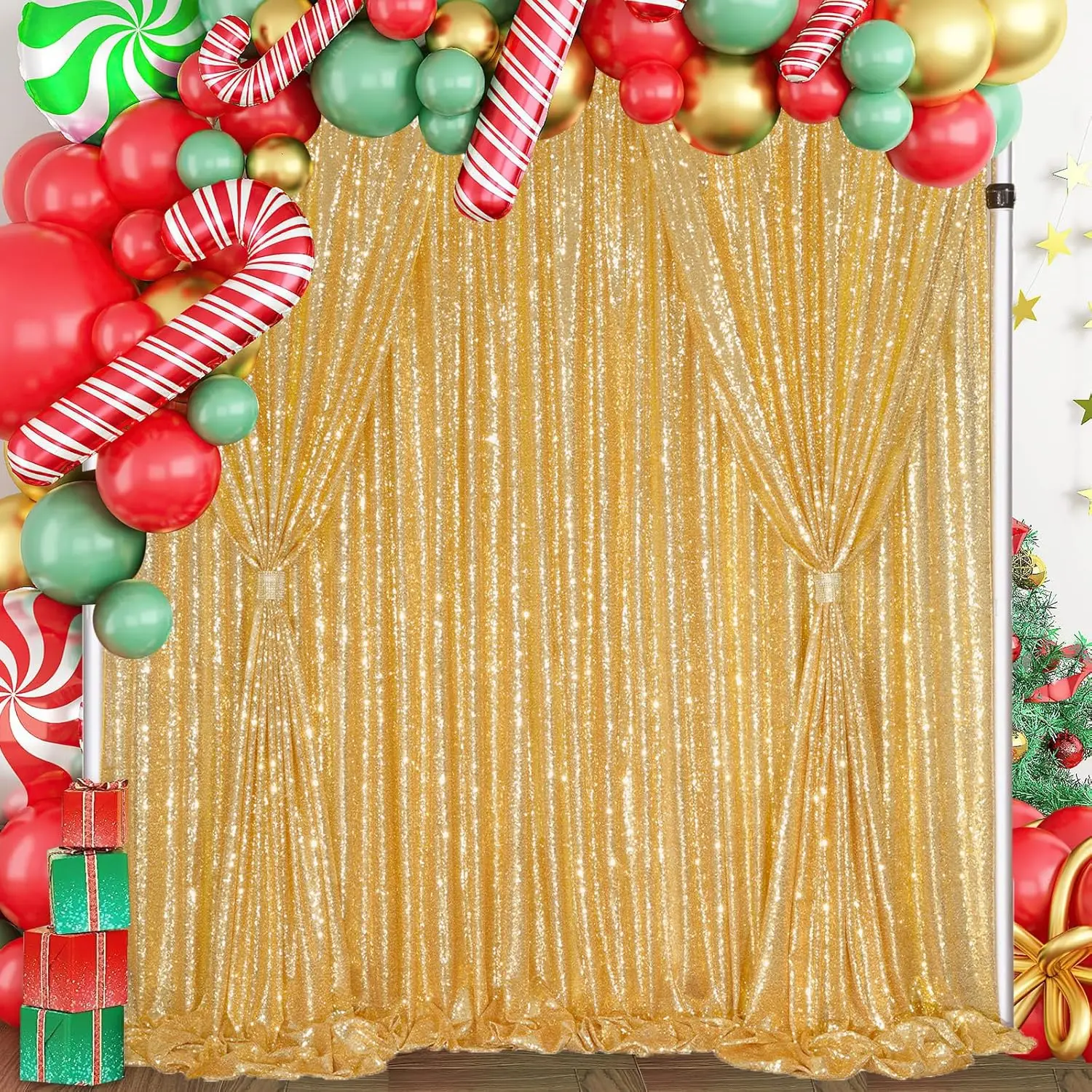 

Gold Sequin Backdrop Curtains Glitter Drapes 4Pcs-4ftx8ft for Wedding Birthday Party Decorations Bridal Baby Shower Party Suppli
