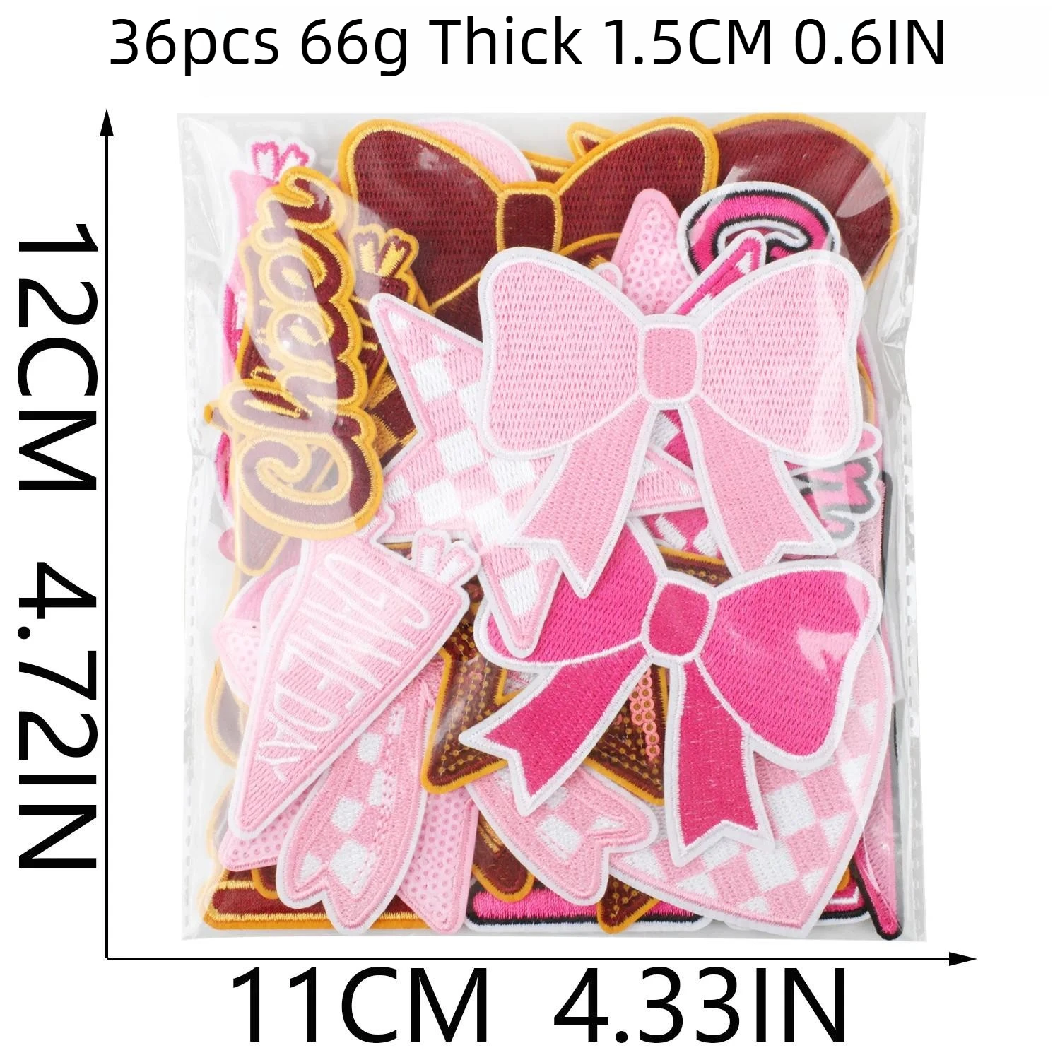 Cute Retro Pink Cheer Game Day Embroidered Patch, Iron on Sequin Heart Star Bow Applique for DIY Clothing Bags Craft Decor