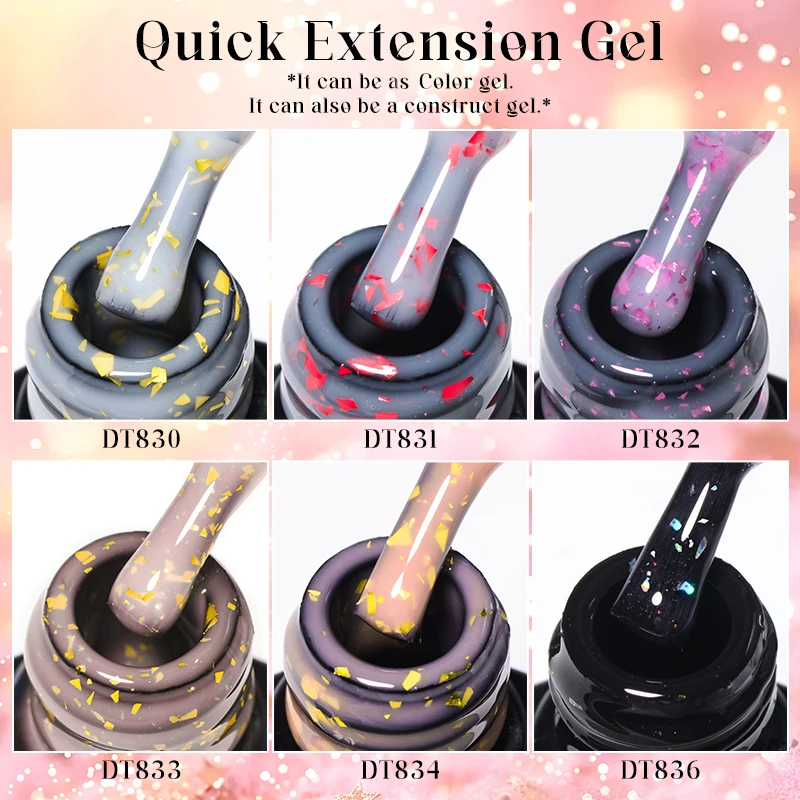 MEET ACROSS 7ML Goud Foils Glitter Quick Extension Gel Nagellak Roze Goud Vlokken Effect Finger Prolong Nail Art Builder Gel