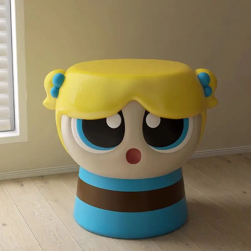 The Powerpuff Girls Cartoon Kawaii Shoe Changing Stool Home Creative Cute Small Stool for the Living Room High-Looking Bench