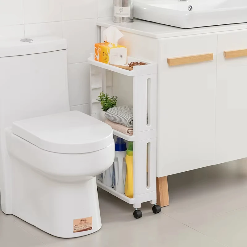 Bathroom Storage Rack Gap Bracket 3 and 4 Layers Detachable with Wheels Kitchen Storage Rack Refrigerator Side Rack