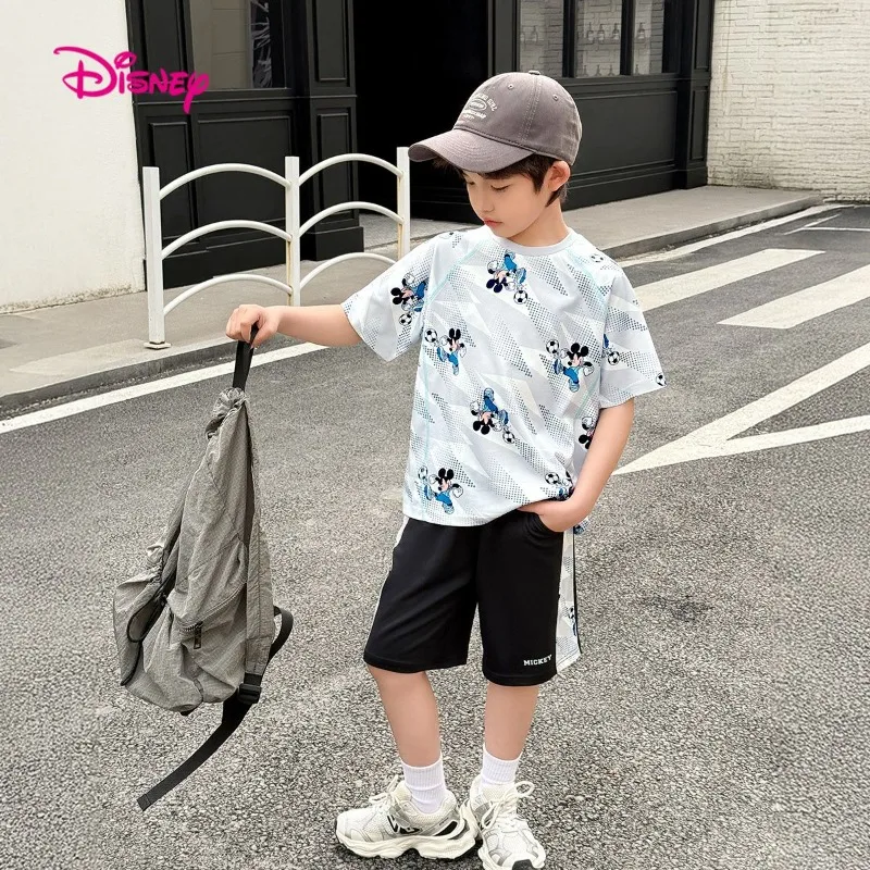 مجموعة تي شيرت ديزني دونالد داك ميكي بويز الصيفية المبتكرة بنمط طباعة الرسوم المتحركة المريحة سريعة الجفاف بأكمام قصيرة