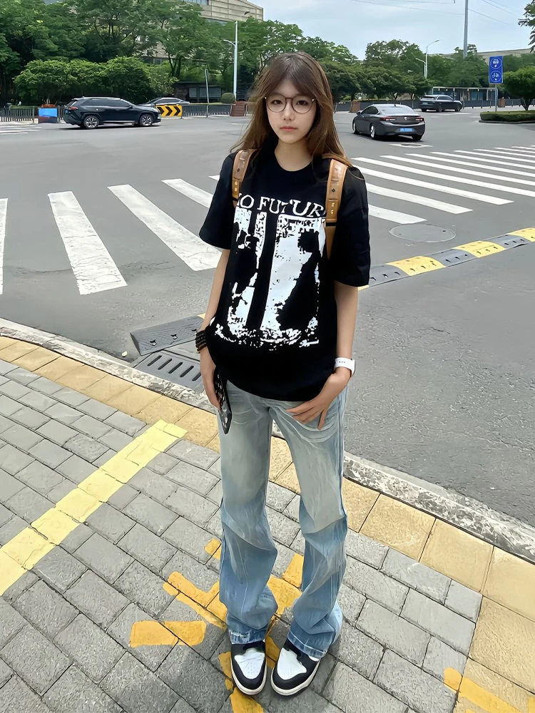 

Redfire Lightning Pattern Men's Summer Thin Straight Leg Jeans American High Street Faionable Loose Fit Wear Resistant