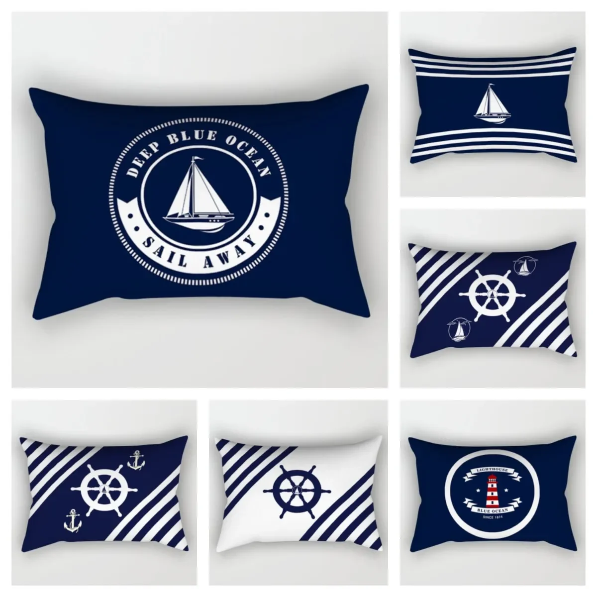 Blue Nautical Decoration Sailing Lumbar Pillow Cover 30*50 Sofa Cushion Cover 40*60 Home Decoration Customizable