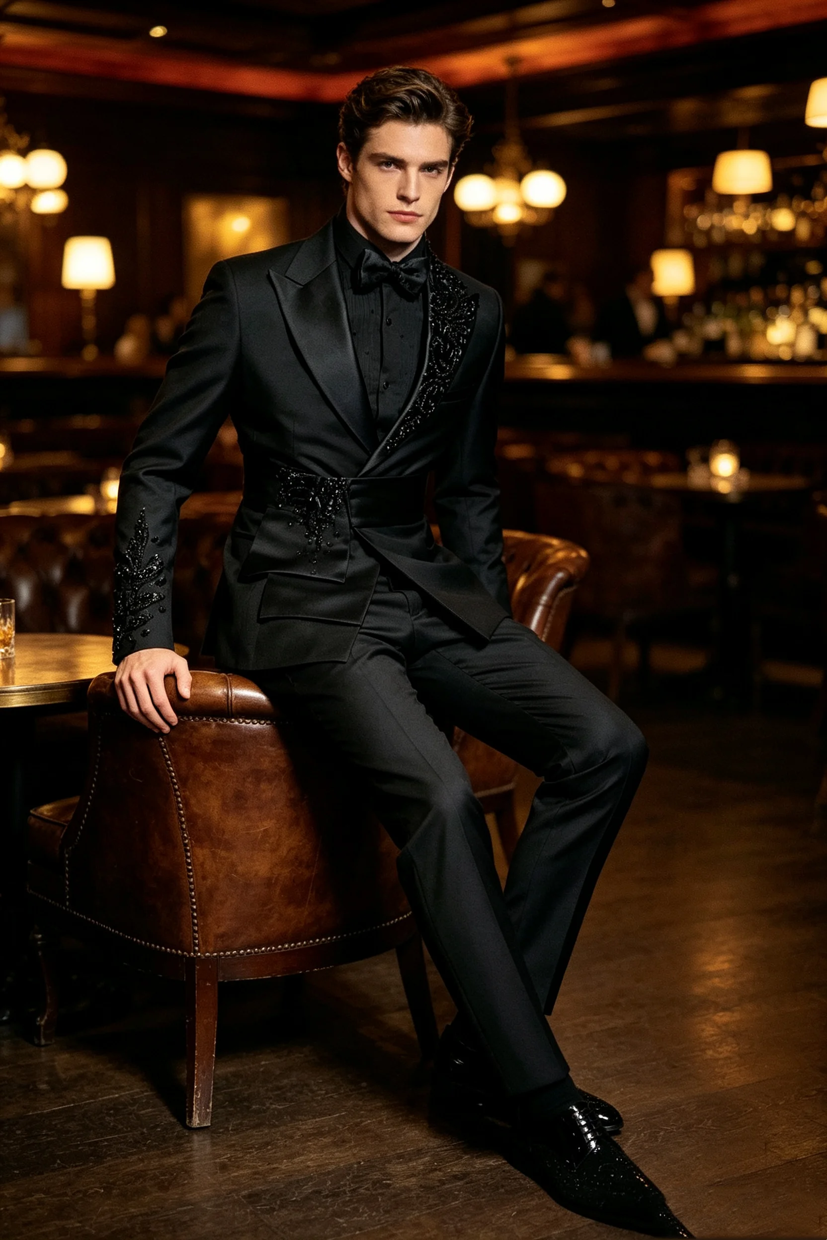Formal Crystals Satin Men Suit Set 2 Pcs Blazer+Pants Belted Prom Wedding Tuxedos Coat Cotton Customized Office Business Jacket