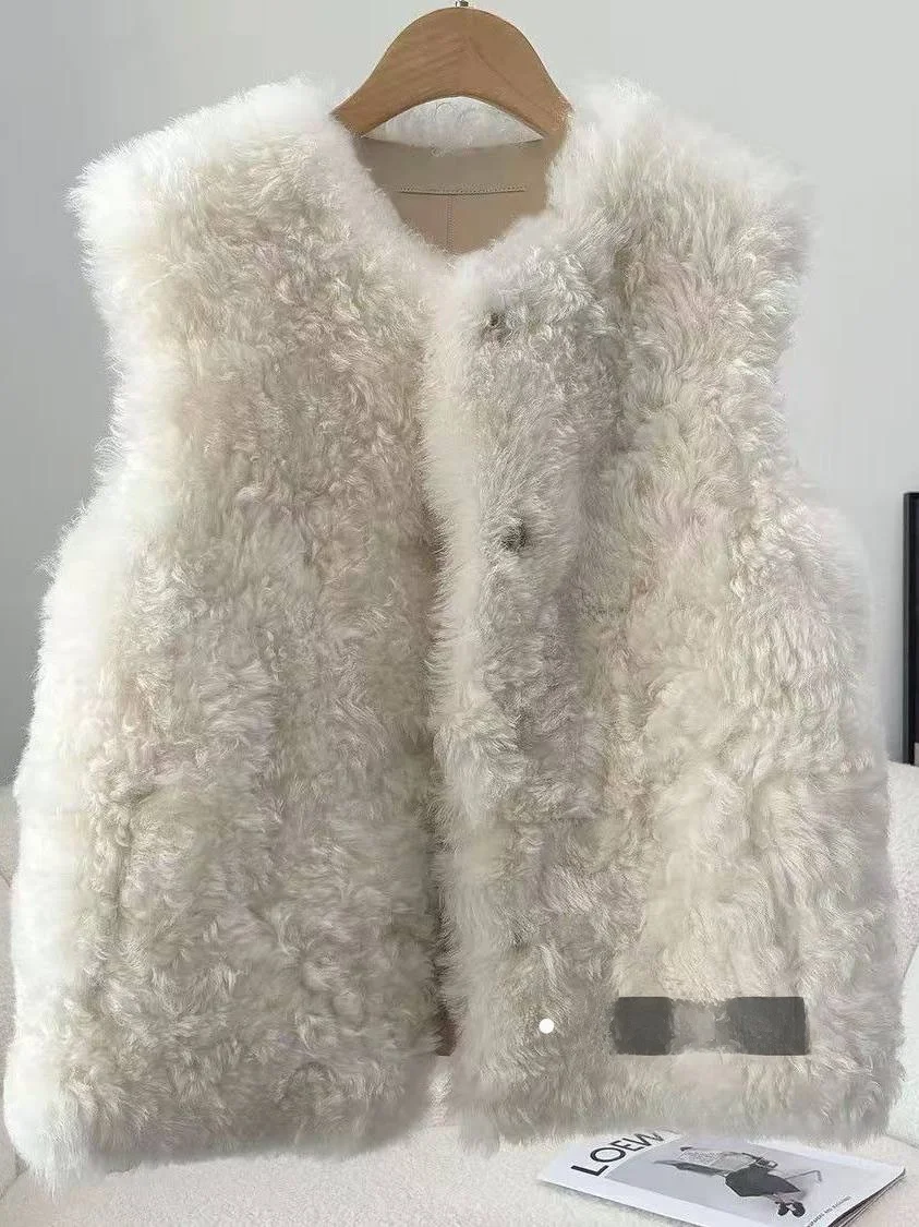 

Faionable Lamb Fur Jaet Women's Early Spring Young Sle Svel Vest Loose Fit Casual Outerwear Warmth Daily Wear