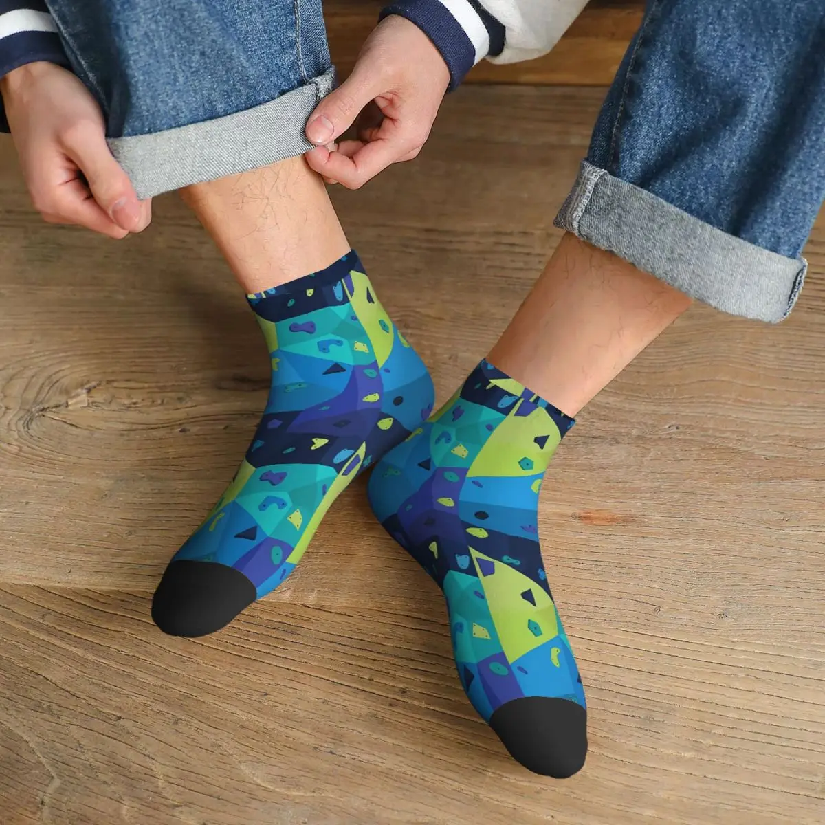 Boulder Wall Blue And Green Ankle Socks Male Mens Women Summer Stockings Harajuku