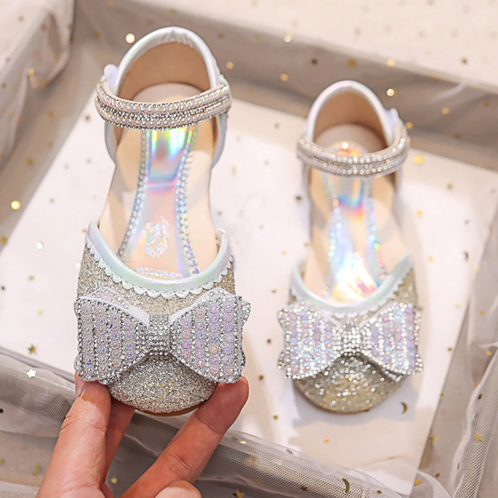 

Children's Sandals for Girls Rhinestone Bow Toes Wrapped Princess Dress Up Mary Janes for Party Evening Kids Fashion Sandals