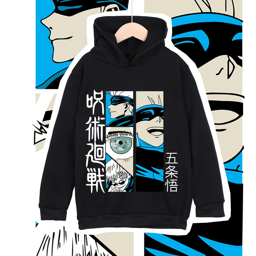 Kinder-Cartoon-T-Shirt Jujutsu Kaisen Satoru Gojo Kapuzen-Sweatshirt aus Baumwolle, bequem für Jungen und Mädchen, Cosplay-Kostüm