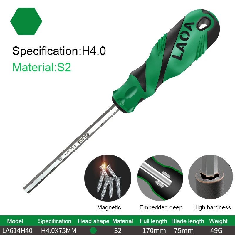 Laoa 1 stücke Sechs kant schrauben dreher Kugelkopf schrauben dreher mit Magnetismus Flach kopfs ch rauben dreher s2 58hrc legierter Stahl Anti-Rutsch-Griff