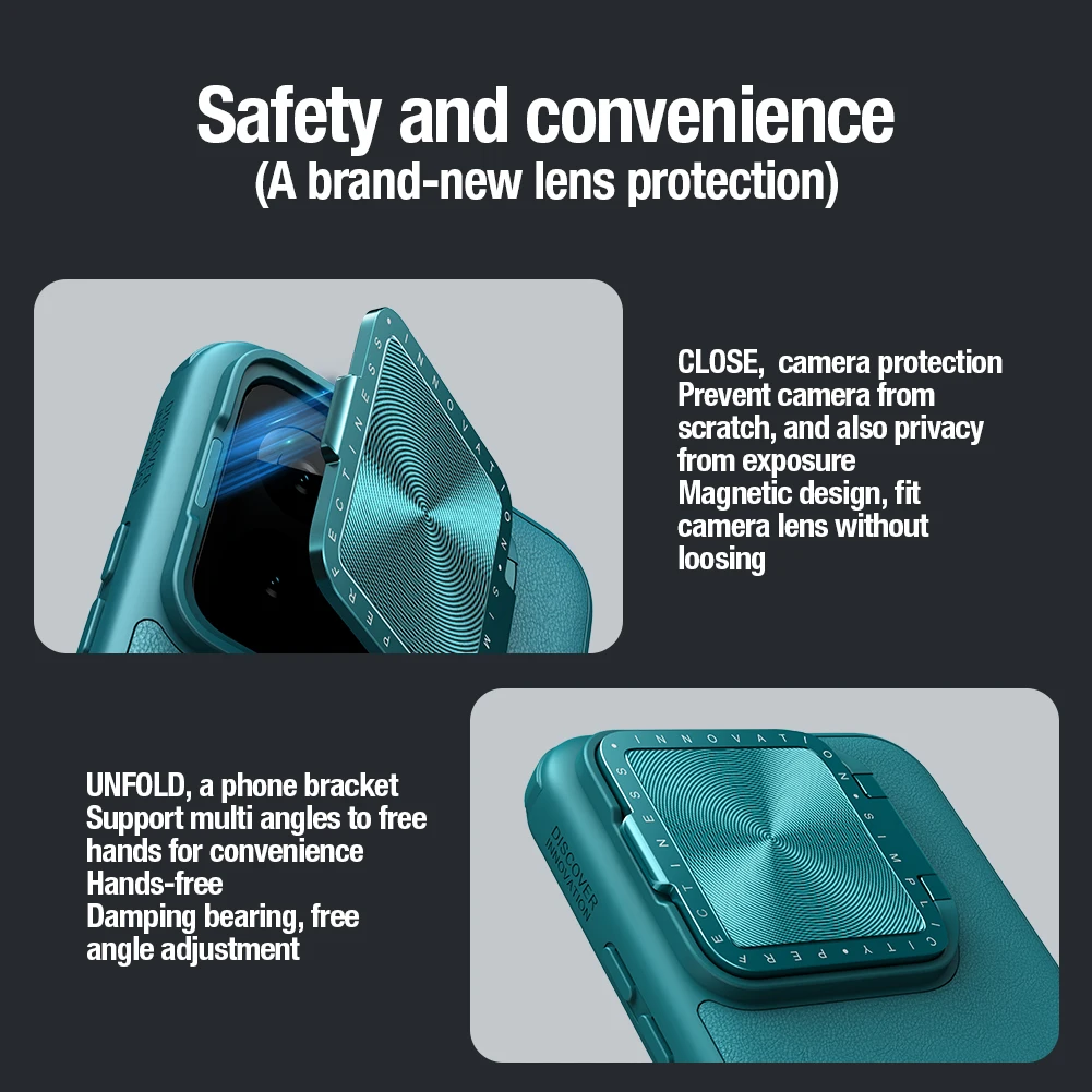 For Xiaomi Mi 14 / 14 Pro 5G Case Nillkin Camshield Prop Leather Case Camera Protector with Lens Stand Back Cover for Mi 14 Pro