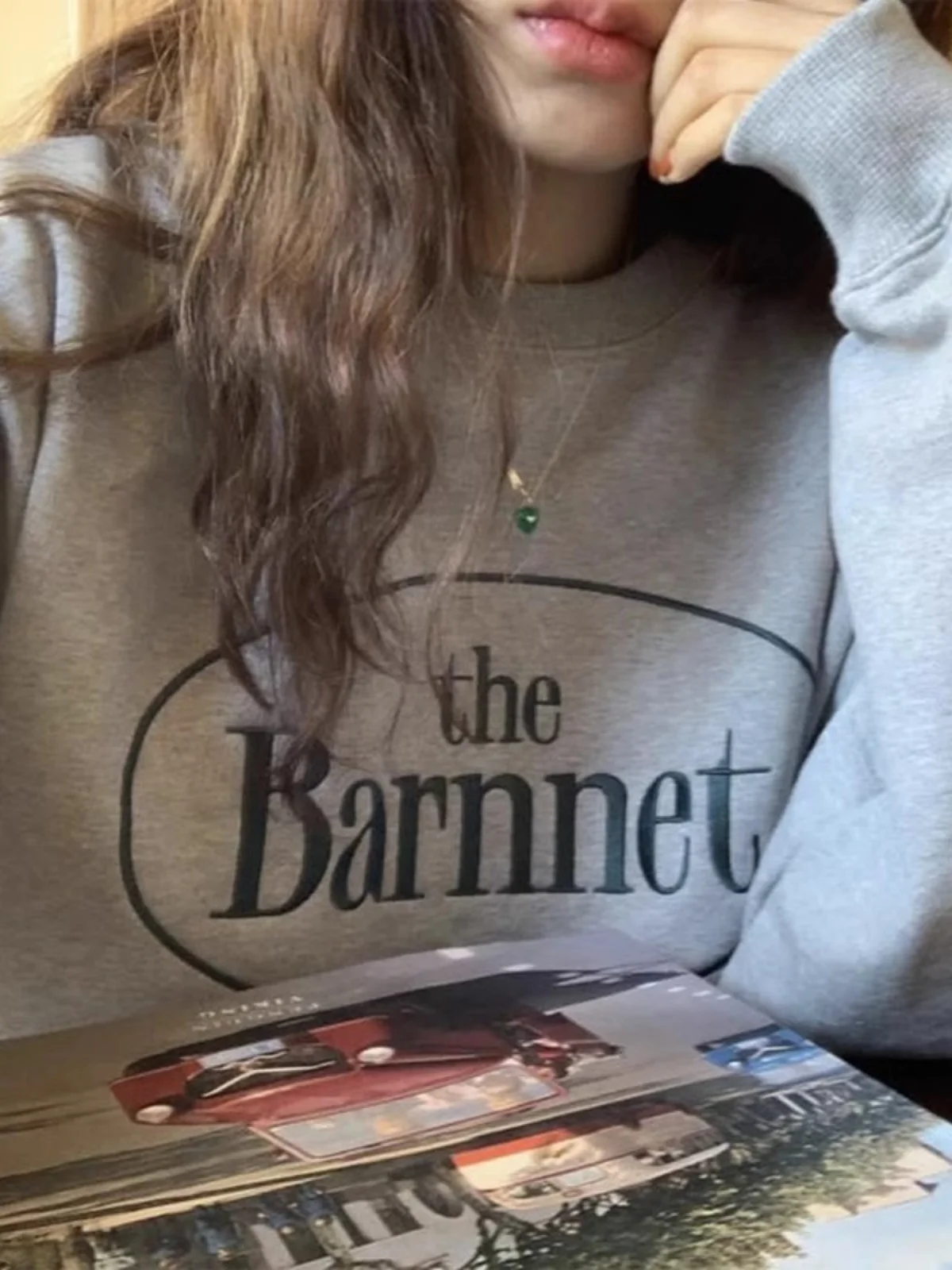 Retro Couple round Neck Sweatshirt Women's Autumn Winter New Style Bermat Eight Milk Embroidered Letter Cotton Warmth Street ...