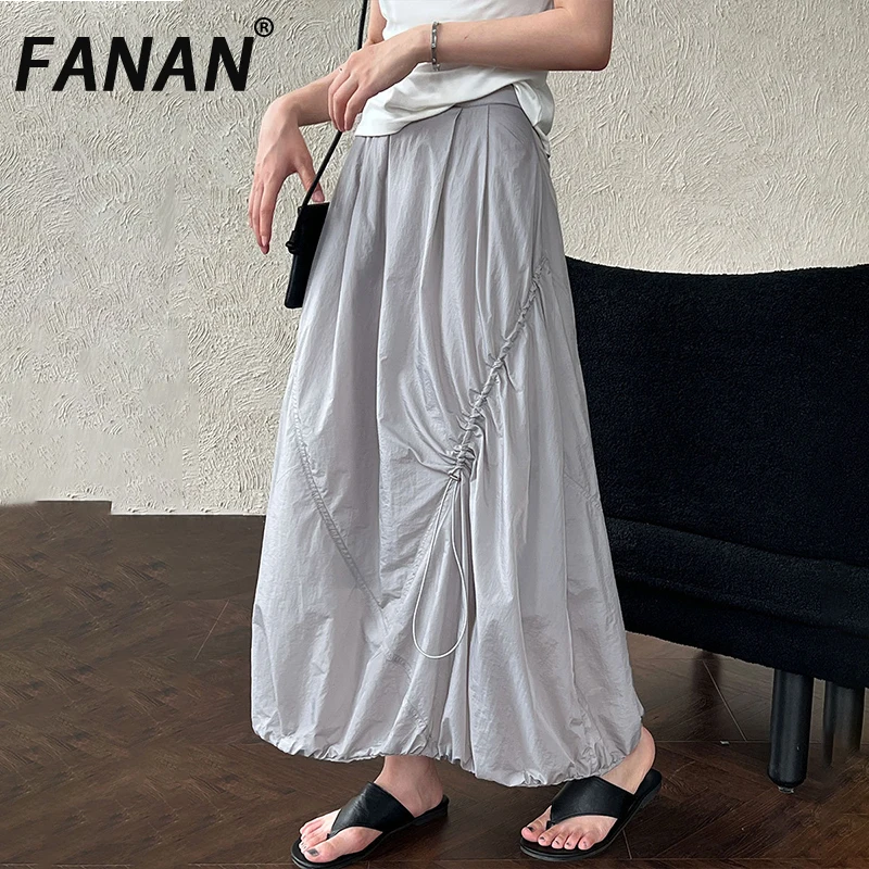 

FANAN Fashion Pleated Sunscreen Skirts For Women Elastic High Waist A-line Casual Loose Nylon Female Skirts 2025 Summer New