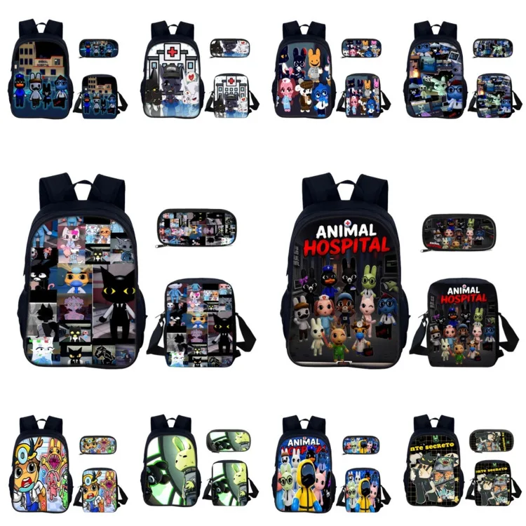 Horror Game Animal Hospital Anomaly School Bag Anime Peripherals Animal Hospital Schoolbag Crossbody Bag Pencil Case Set 16inch