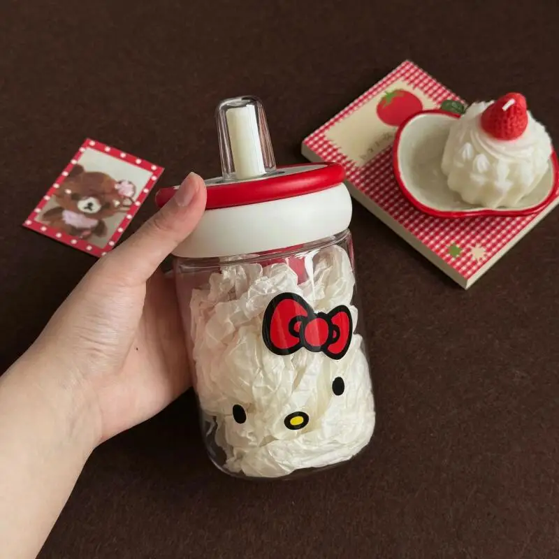 Anime Sanrio Hellokitty Straw Cup Cartoon Kawaii Plastic Cup Outdoors Portable Cold Drink Cup Kt Cat Large Capacity Cup Gifts