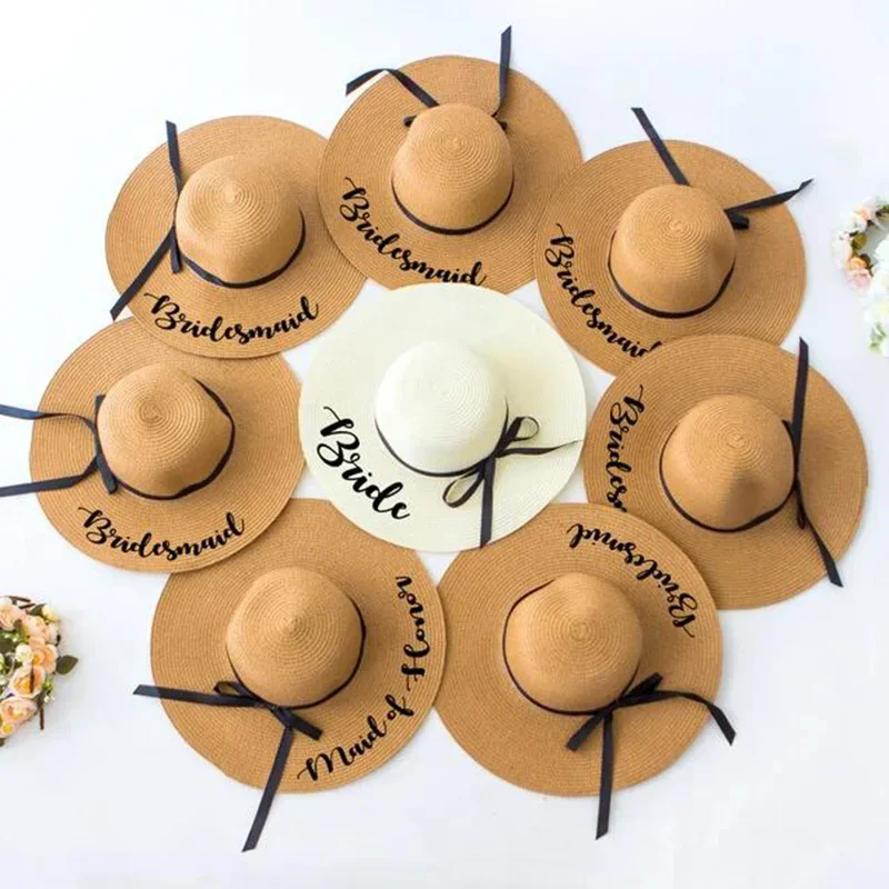 Bride summer autumn beach floppy sun hat pool Wedding Bachelorette hen Party Bridal Shower decoration bridesmaid proposal gift