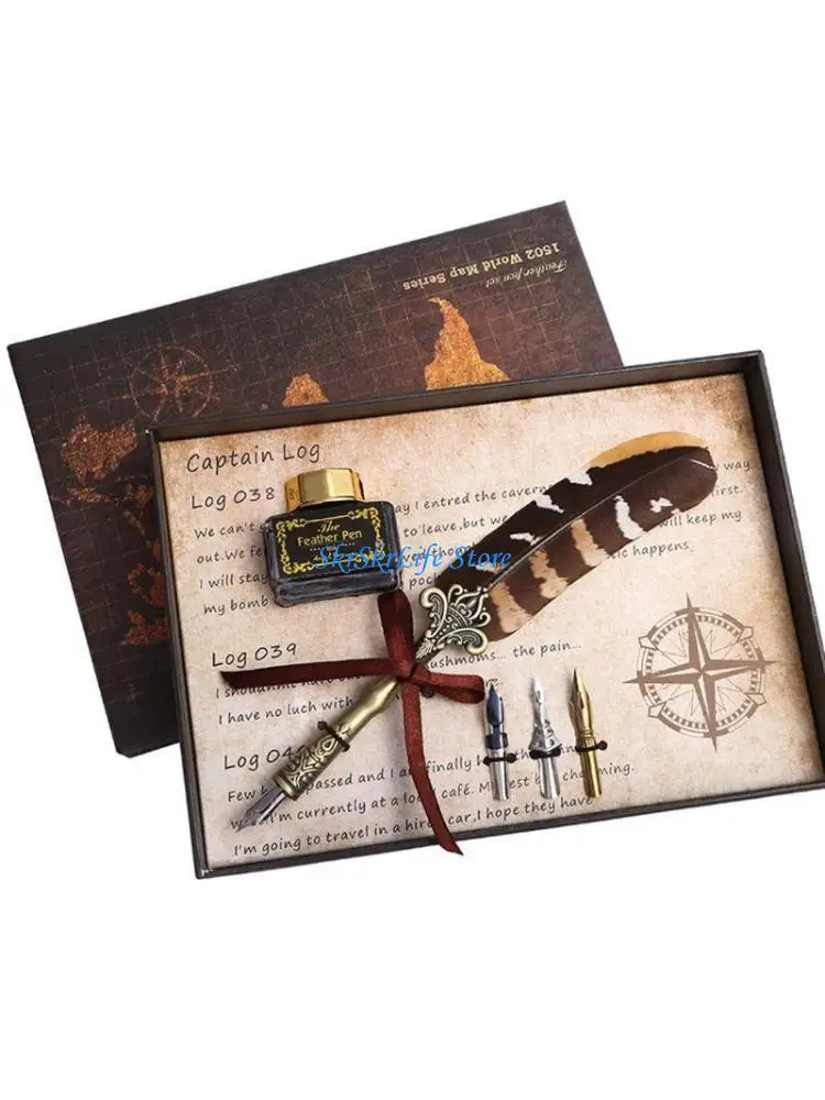 E65E Vintage Quill Dip Pen with 3 Nibs DIY Pens Set Supplies