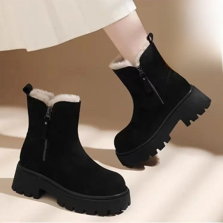 

Women's Winter Snow Boots 2025 New Fashion Casual Short Thickened Fleece Lined Anti-slip Warm Cotton Shoes for Autumn And Winter