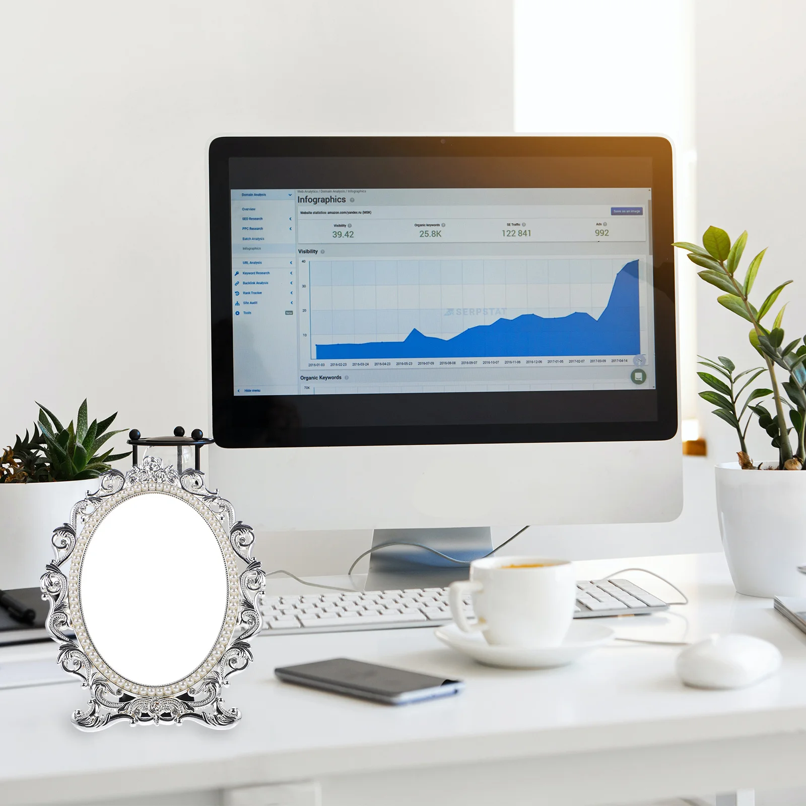 

Standing Makeup Mirror Retro Vintage Style Stable Base High Definition Desktop Vanity Mirror for Makeup Shaving