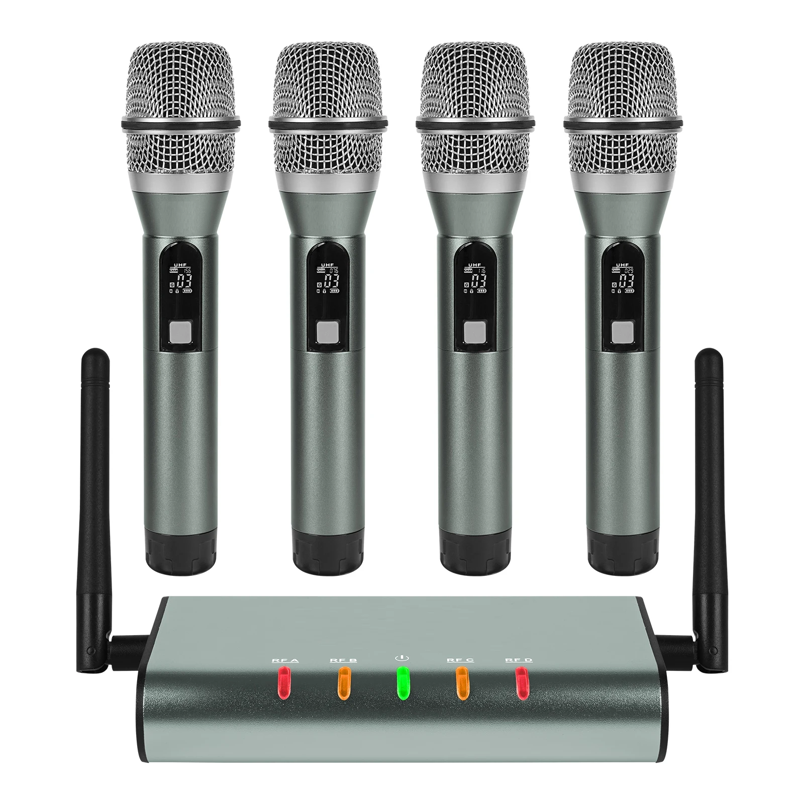 

UF4600 Dynamic Microphone 164ft Range Professional UHF Wireless 4 Handheld Microphones Metal Sans Fil for Church Use
