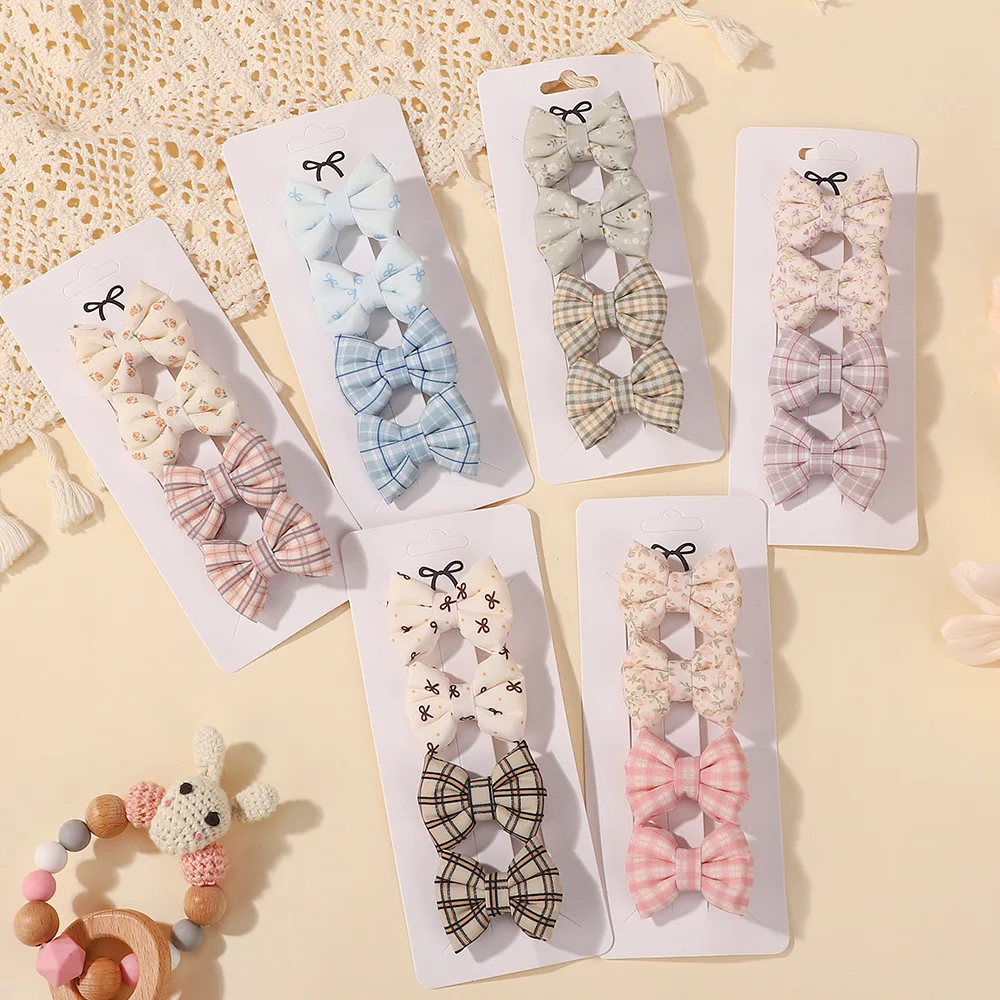 

30 Sets/Lot (120 PCS), 1.77" Baby Bowknot Hair Clip Fabric Mini Bow Hairpins For Girls Hair Accessories