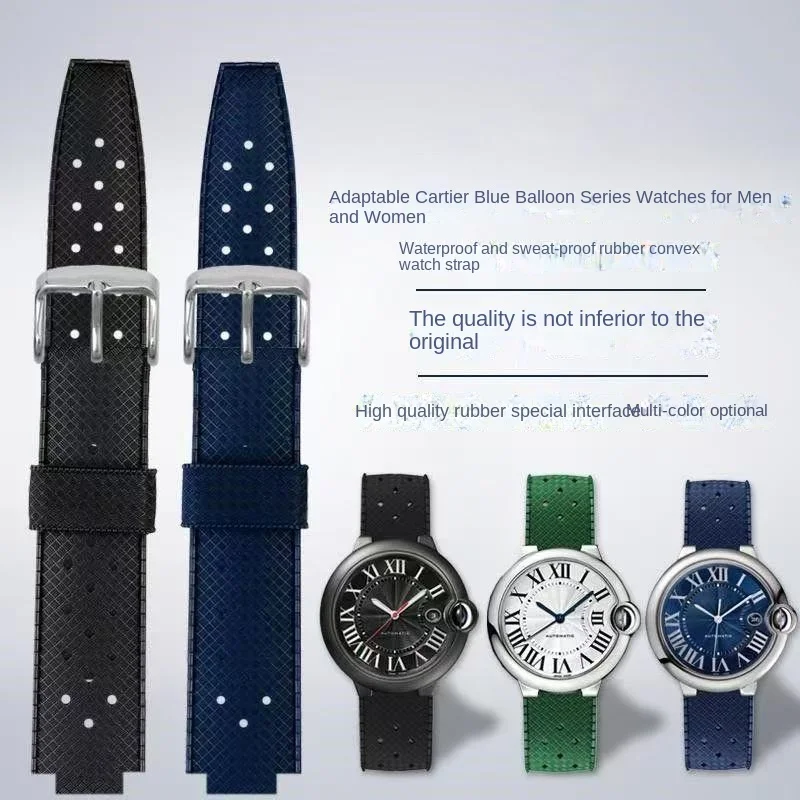

Premium Rubber Silicone Watch Strap for Cartier Ballon Bleu WSBB Black Warrior Convex-Lug Design Mens Durable Replacement Band