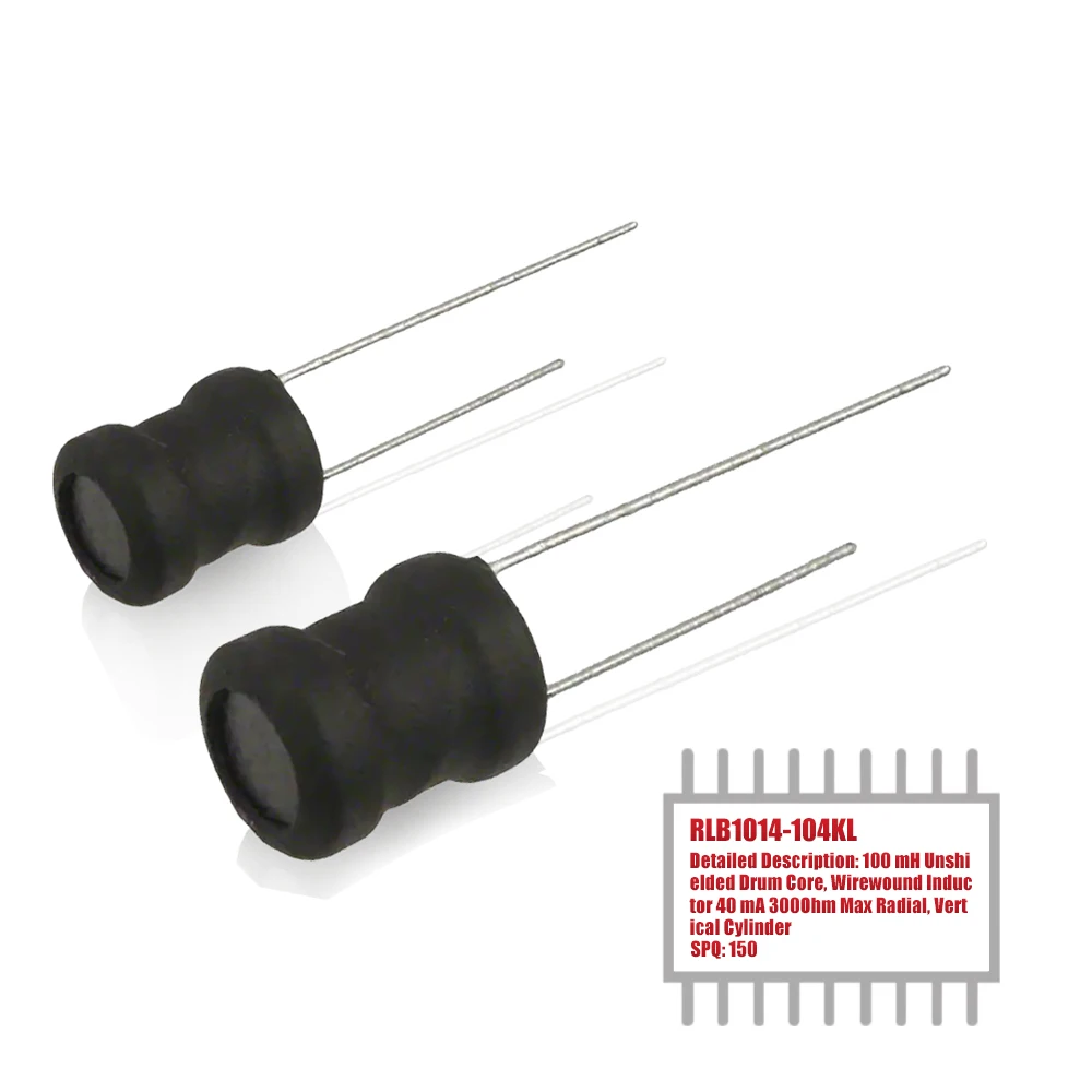 

MY GROUP 150PCS RLB1014-104KL 100 mH Unshielded Drum Core, Wirewound Inductor 40 mA 300Ohm Max Radial, Vertical Cylin in Stock