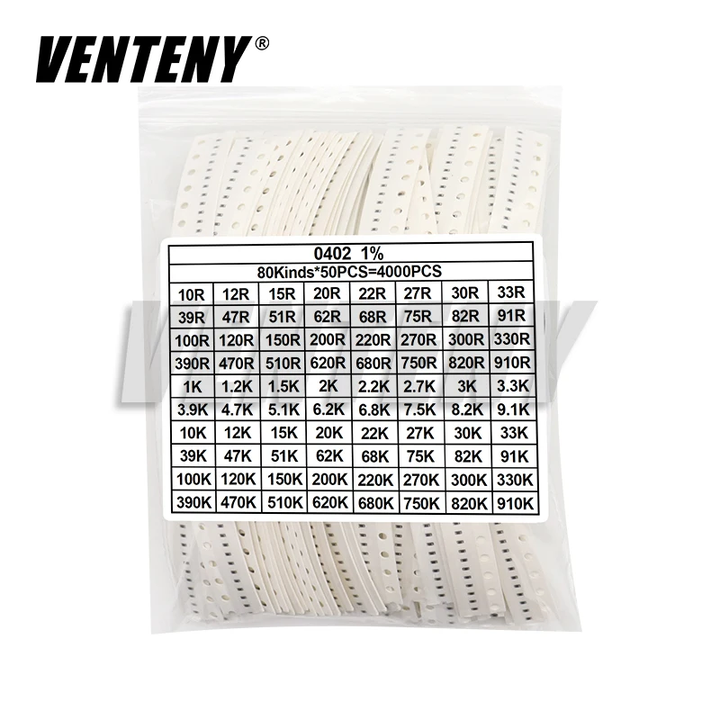 Assorted SMD Chip Resistor Kit, Resistance Sample Set, 80 valores, 0402, 0603, 0805, 1206, 10 Ohm-910K, 80 valores