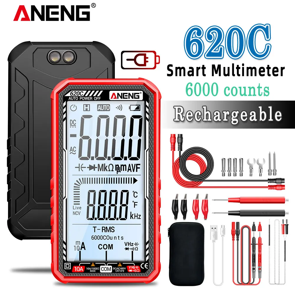 ANENG 620C Smart Multimeter digital AC Voltmeter Current Meter 6000 Count testo Resistance Hz Diode Capacitor tester Hand Tools