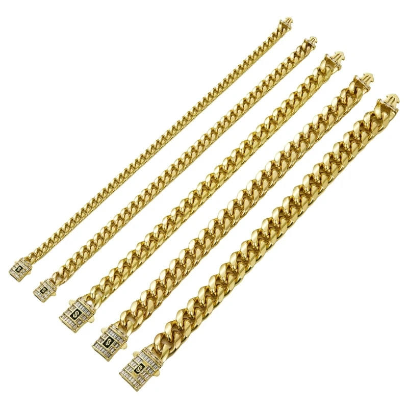 Fast Reach 14K Gold Cuban Link Chain with Zircon Embellishments for Party Performances