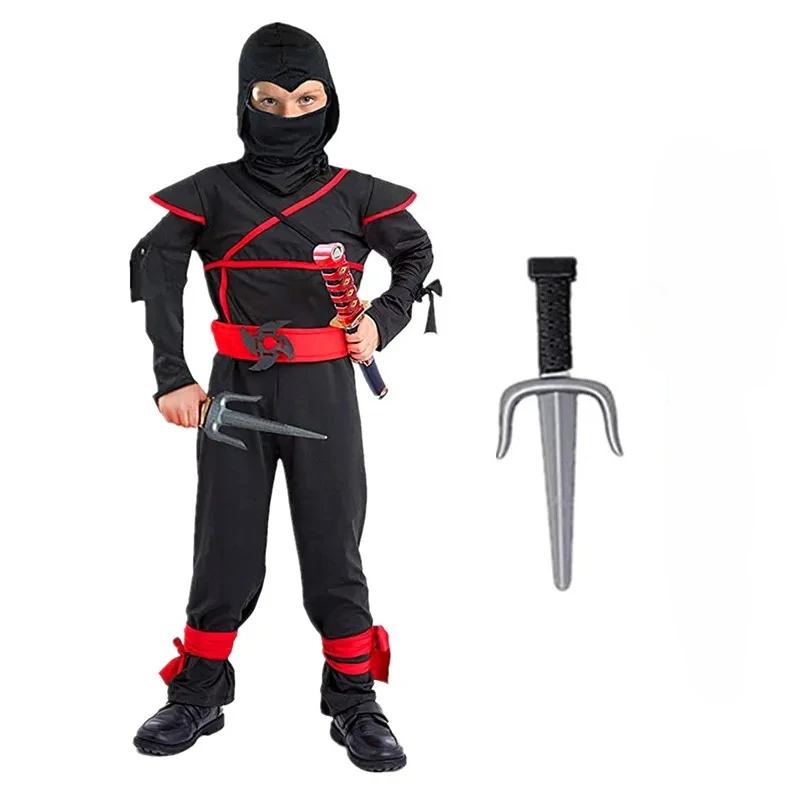 เด็กนินจาเครื่องแต่งกายฮาโลวีนนินจาอุปกรณ์เสริมเด็กแต่งตัวที่ดีที่สุดของขวัญชายหญิงคอสเพลย์เครื่องแต่งกายชุดนินจา