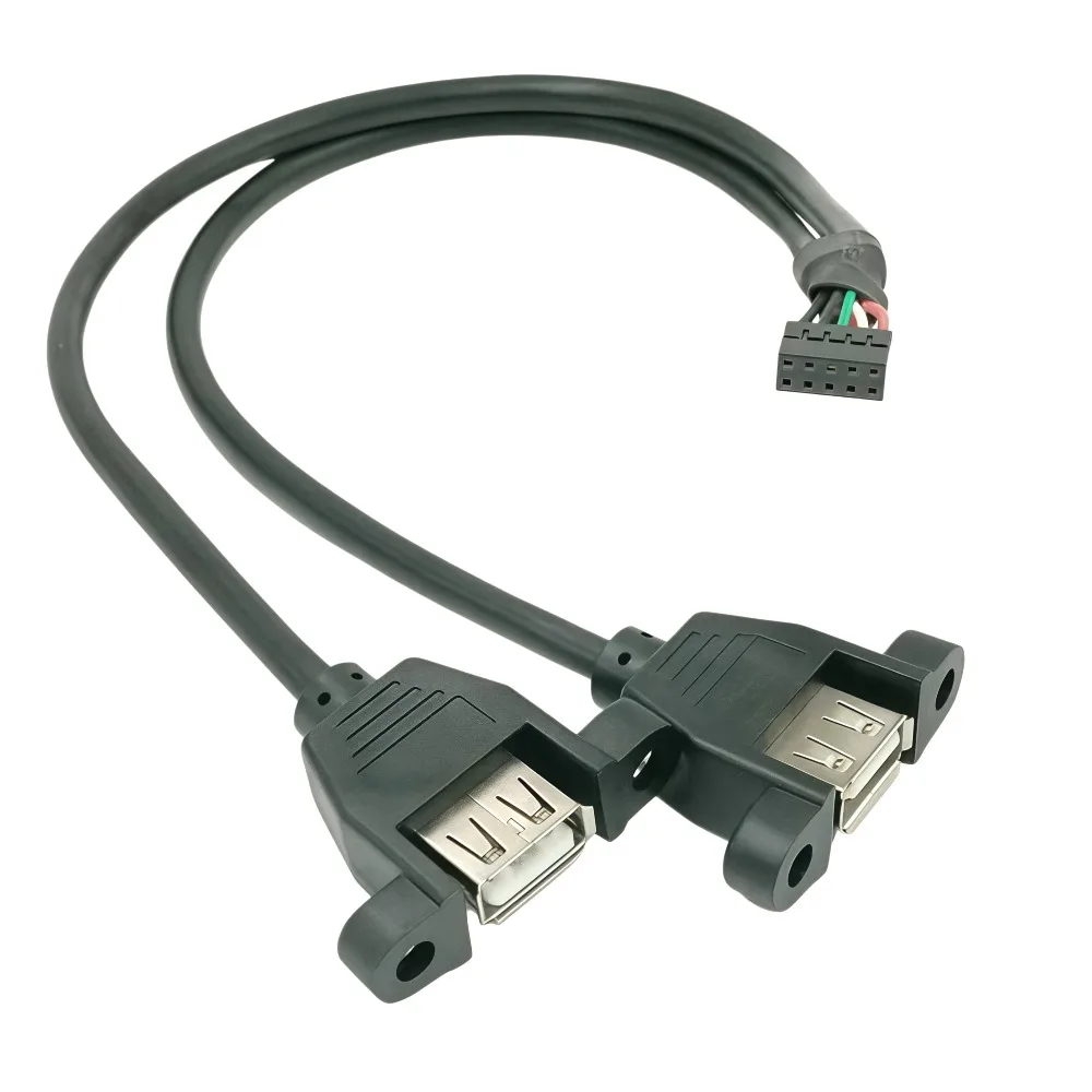 1PC Motherboard USB Dupont Terminal 9Pin Pitch 2.0mm to Female Dual Port USB 2.0 Adapter Panel Mount Cable