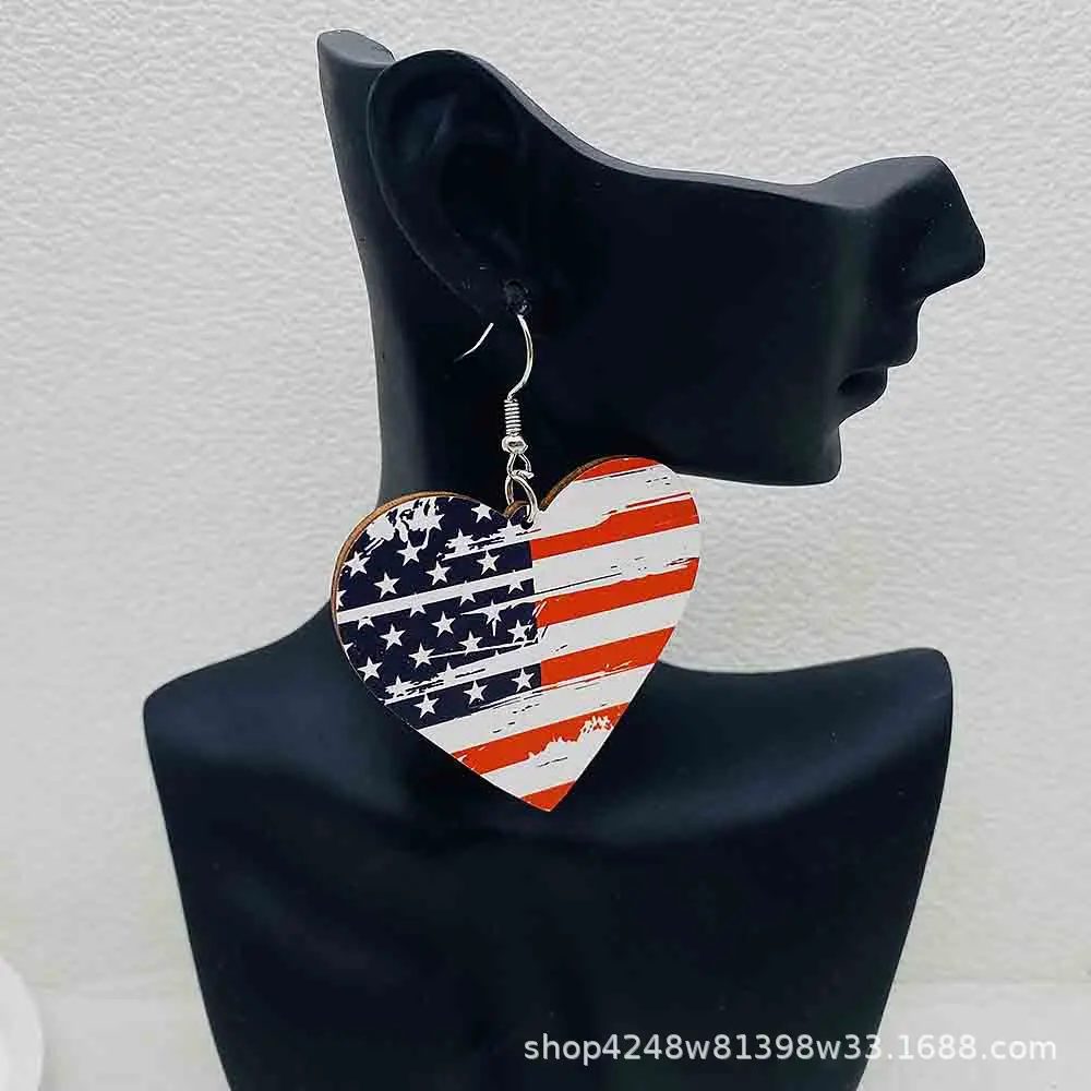 Classic Independence Day Earrings American Flag Love Star Wooden Earrings Women's Patriotic Gifts