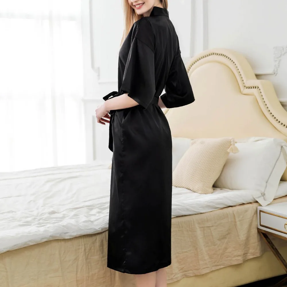 Women Night Gown Robe Satin Long Nightdress Female Wedding Dressing Gown Sleepwear Lingerie Nightdress Bath Robe Intimate