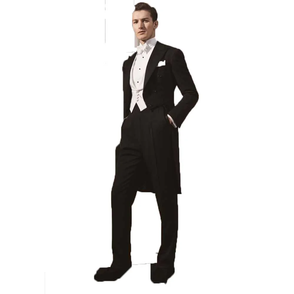 Formal Classic Black Wedding Party Suits for Men Notch Lapel 3 Piece Jacket Pants Vest Male Clothing Chic Business Blazer Sets