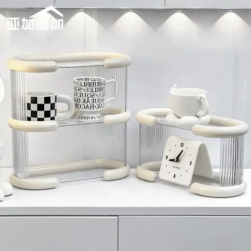 INS Style Acrylic Mug Cup Holder Dustproof Desktop Household Water Cup Storage Rack Tea Set Glass Cup Rack Cosmetics Box 2
