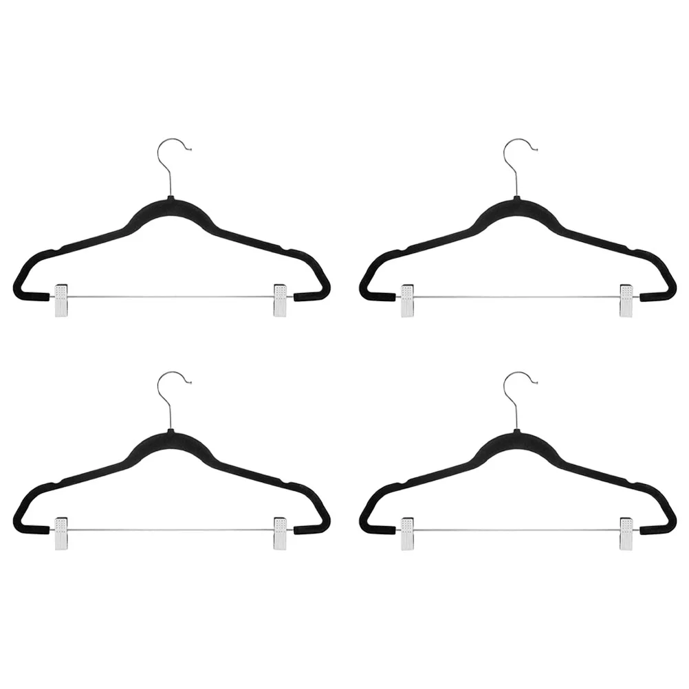 4 Pcs Closet Pants Hanger Flocking Trouser Coat Hangers Household Skirt Anti-skid Jeans Black Abs Clip Clothes