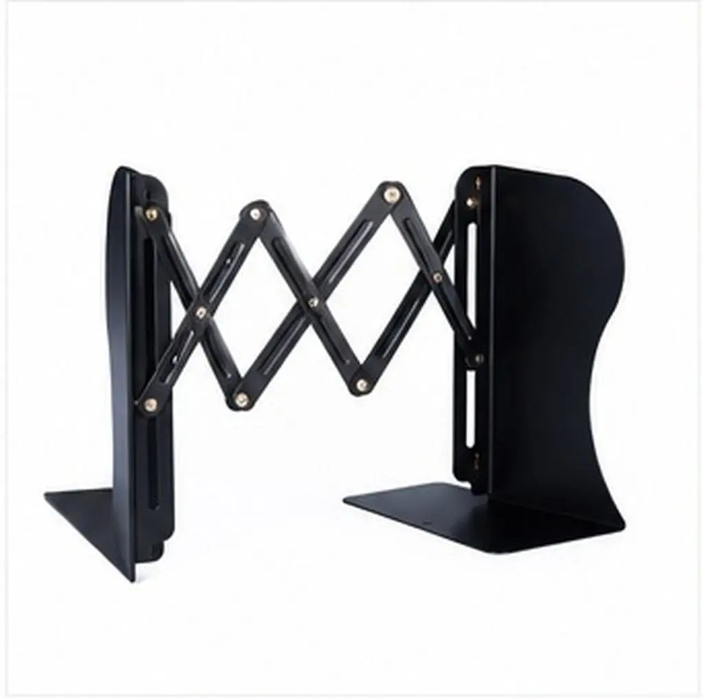Adjustable Metal Bookend Stable Base Heavy Duty Modern Design Black Securely Holds Books Magazines Files Office Supplies School