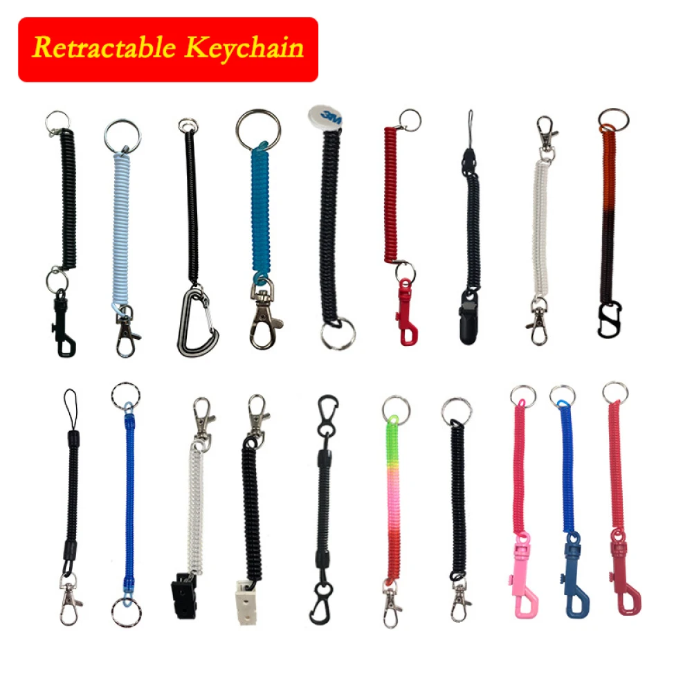 1pcs Retractable Coil Strap Spring Keychain PU Plastic Theftproof Key Anti Lost Stretch Cord Safety 2.4*10*12CM 10 Options