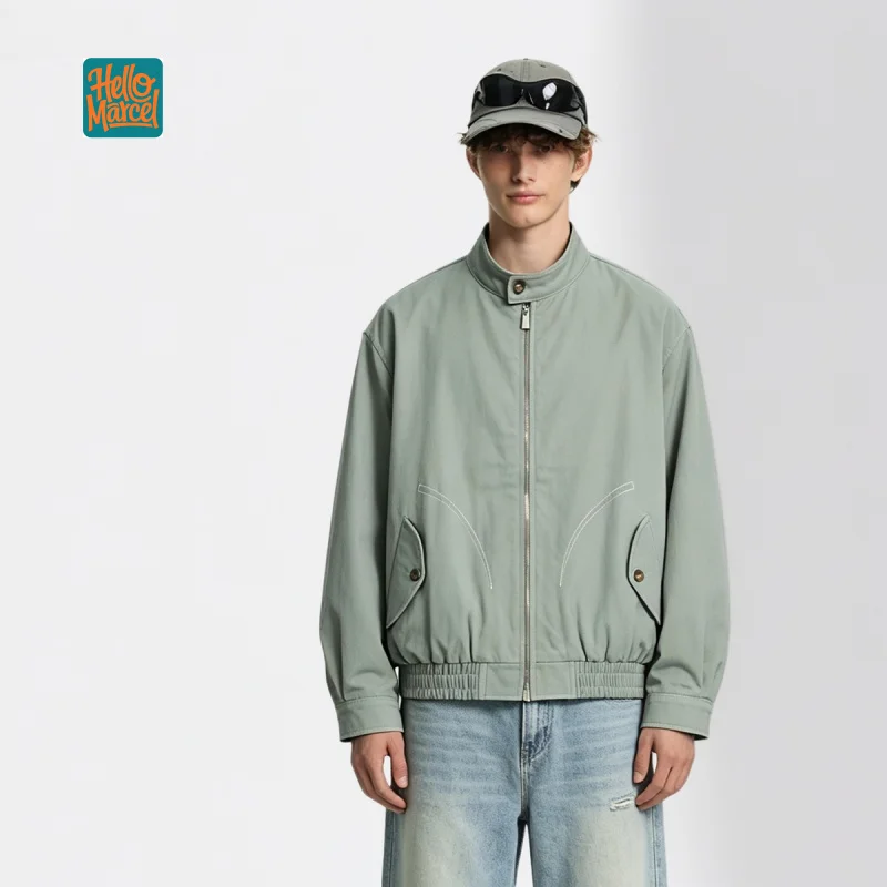 HELLOMARCEL EU US Size High Quality Cleanfit Oversize Autumn Winter Stand Collar Work Jacket For Men